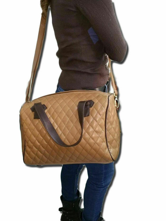 BOLSO DE MUJER EN CUERO GENUINO CON COSTURAS EN ROMBI, MOD: ANNABELLE