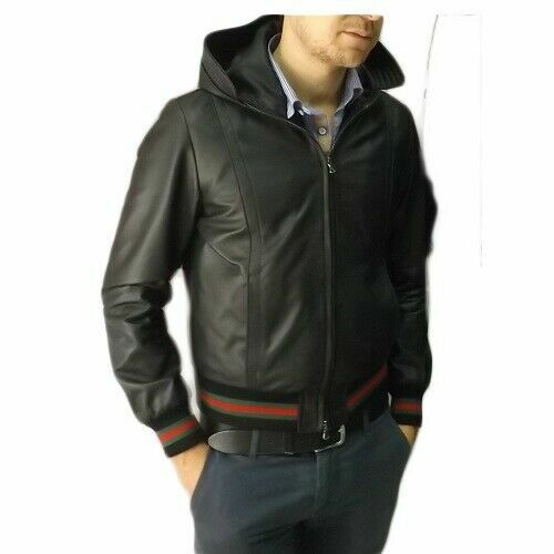 CHAQUETA ARTESANA PARA HOMBRE, MOD: CHAQUETA DE PIEL CON CAPUCHA -GOLIV -HO
