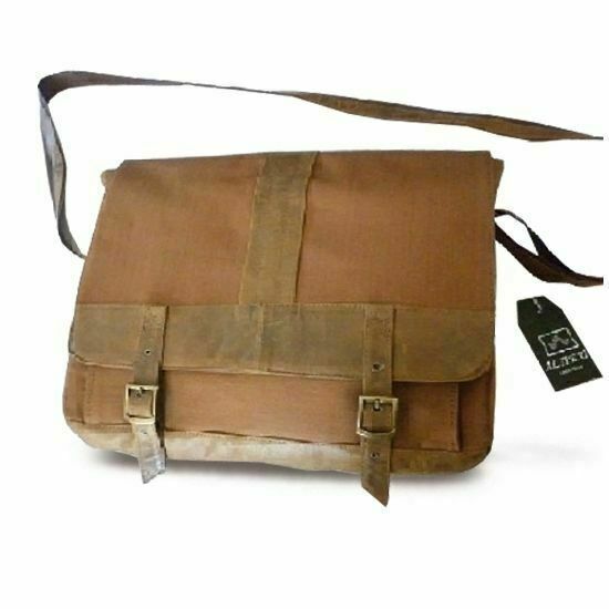 MEN'S MESSENGER CROSSBODY BAG IN ECHTEM LEDER / LEINWAND - JEANS-RUST BROWN