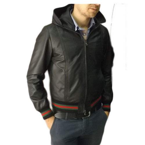 Men's Jacket Artisan, Mod. : Jacket Leather with Hood -goliv-hood