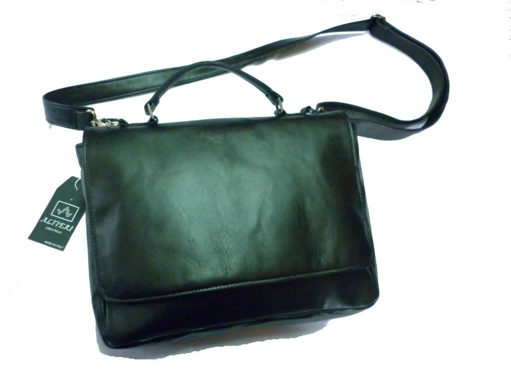 BORSA UOMO IN PELLE CON MANICO E TRACOLLA STACCABILE, MOD: CANGUR - BIKE