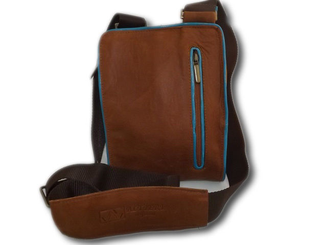 BOLSA DE HOMBRE PIEL AUTéNTICA EN MARRÓN E INSERTE EL TURQUESA, MOD: