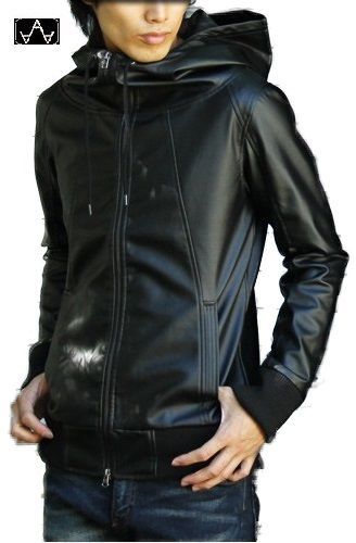 Men's Jacket Artisan, Mod. : Jacket Leather with Hood - Mirko-Black