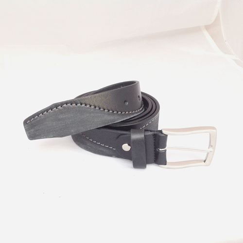 Gürtel / Gürtel Leder Herren Echtleder Schwarz Gesteppt 001/15