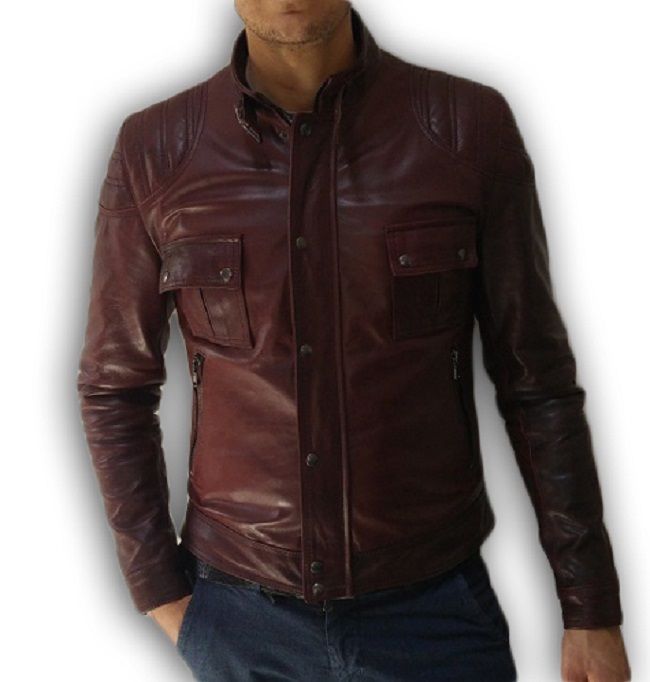 Chaqueta de Hombre Artesanal, Modelo: Chaqueta de Cuero -andrey Marrón Amaranto