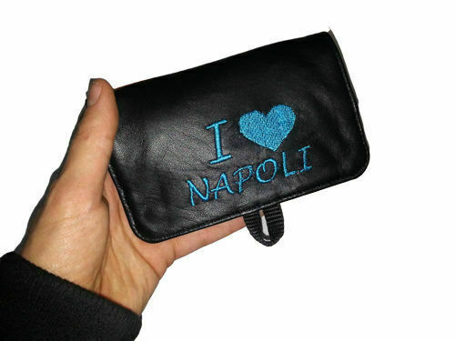 LEATHER TOBACCO HOLDER MAPS FILTERS EMBROIDERY TEAM OF THE HEART "NAPLES"