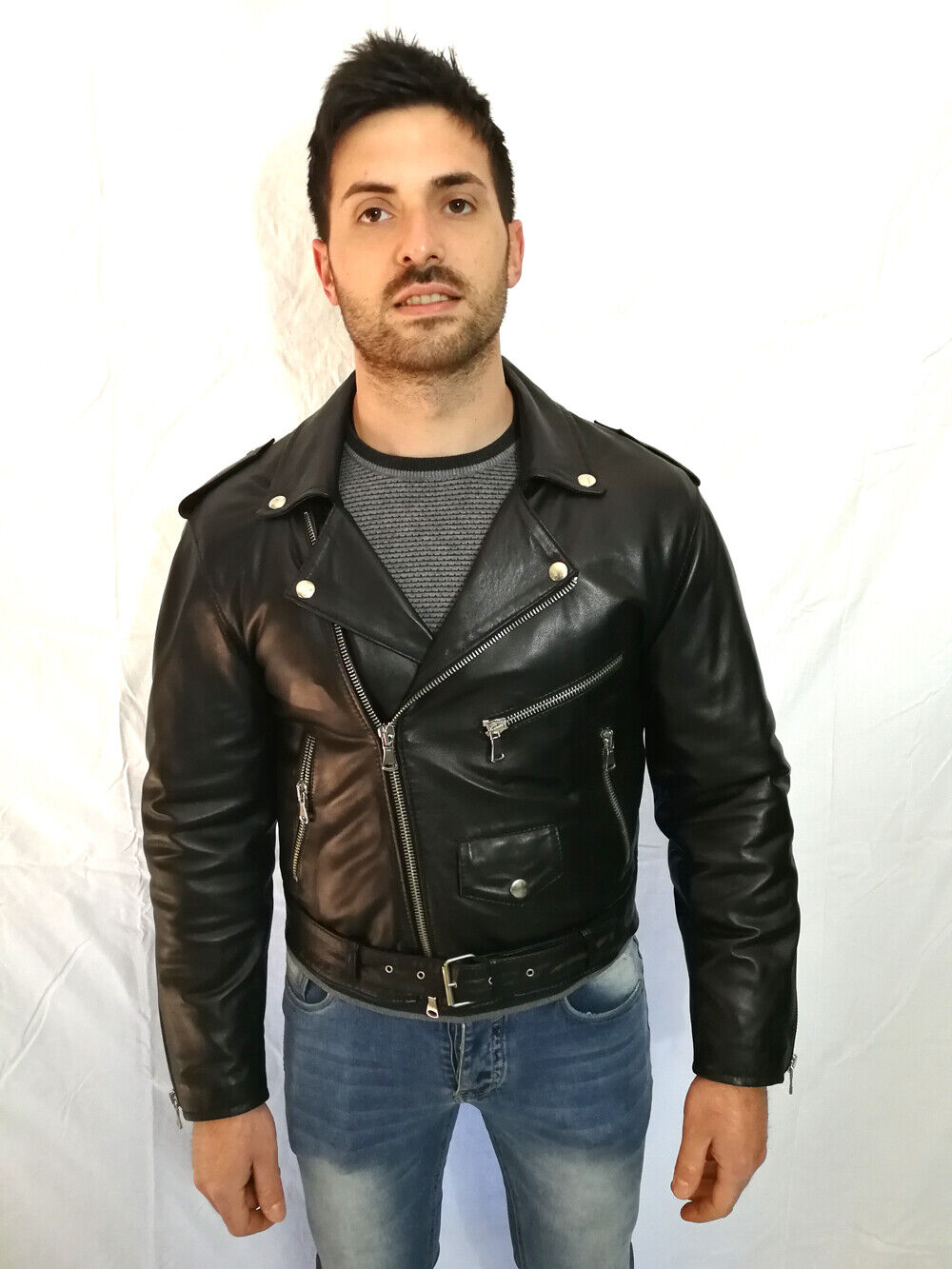 GIACCA DA UOMO ARTIGIANALE, GIUBBINO IN VERA PELLE  MOD.CHIODO-UOMO