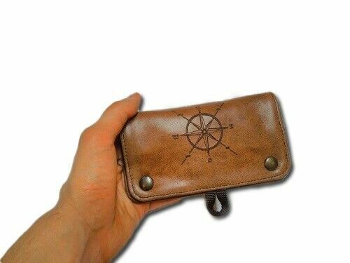 LEATHER TOBACCO HOLDER, FILTERS WITH WIND ROSE ENGRAVING.MOD: ROSE