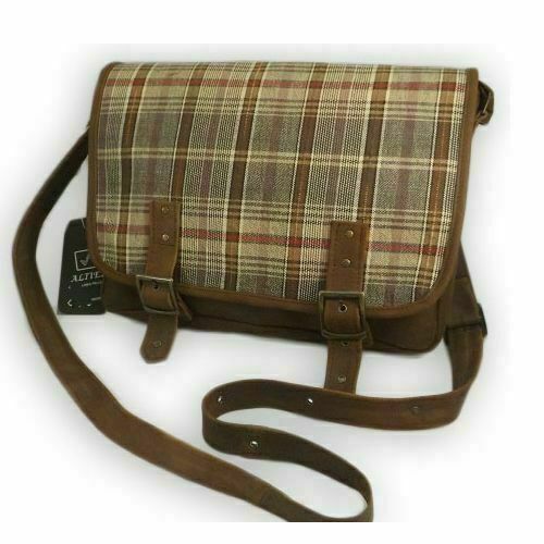 MESSENGER BAG IN LEATHER AND FABRIC, MOD: GIORGIO 013 - SCOTTISH