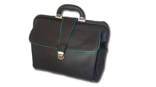 Medical Bag Leather Real Italian Craftsmanship, Mod. : Doct- Black/Turquoise