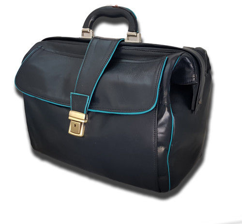 Bolsa de Médico en Cuero Real Artesanía Italiana, Modelo: Pued- Azul