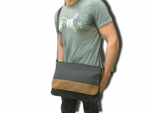 BOLSO CRUZADO PARA HOMBRES EN TELA IMPERMEABLE CON INSERCIONES DE CUERO....