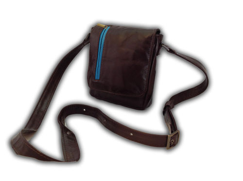 BOLSO BANDOLERA HOMBRE DE PIEL AUTéNTICA , MOD: JUE MINI - MARRÓN/TU