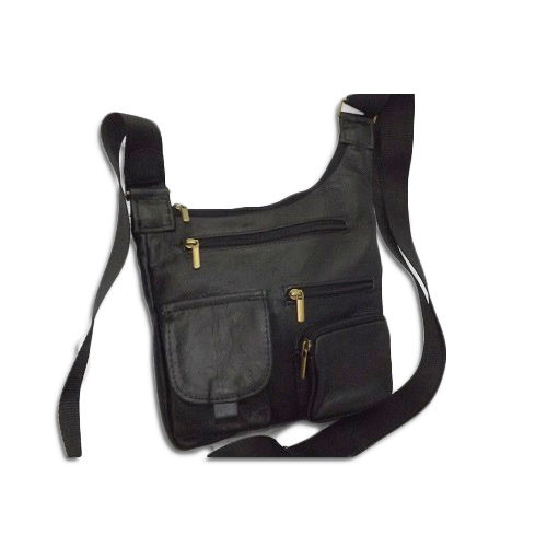 Bolsa de Hombro de Hombre de Piel en Negro, Modelo Mini VECT014