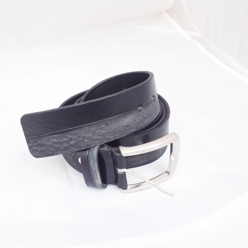 MEN'S BELT / BELT IN REAL LEATHER SCRATCHED EFFECT BLACK BI-COLOR 11/10
