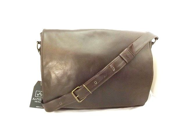 Shoulder Bag Man Postman Real Leather Dark Brown, Mod: George-Brown