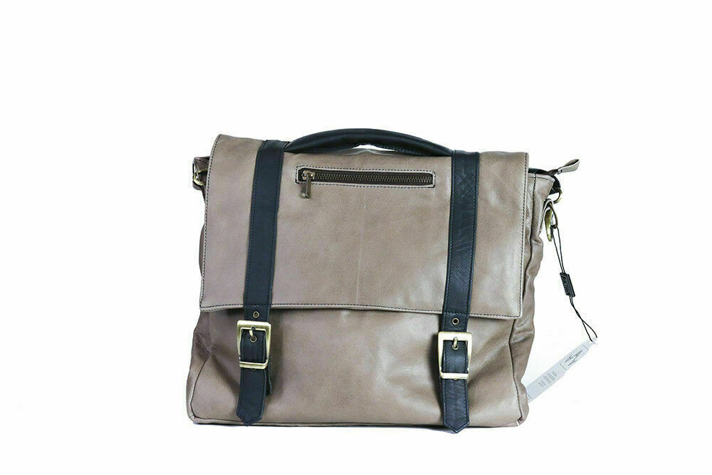 MEN'S CROSSBODY BAG IN GENUINE LEATHER, MOD: TERRY TAUPE / BLACK