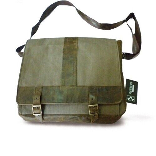 BORSA TRACOLLA UOMO MESSENGER IN PELLE/CANVAS JEANS-JUNGLE