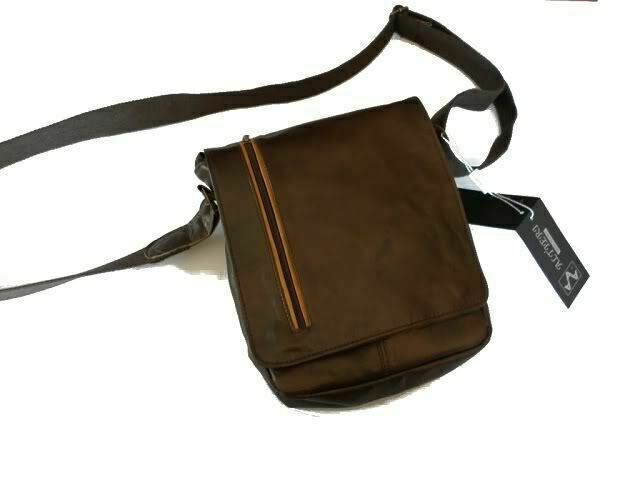 IPAD / TABLET CROSSBODY BAG IN GENUINE LEATHER FULAP, MOD: TONY-BROWN