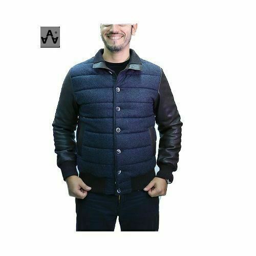 Chaqueta de plumas para hombre en tela y piel mod: HOLO-GRIGIO