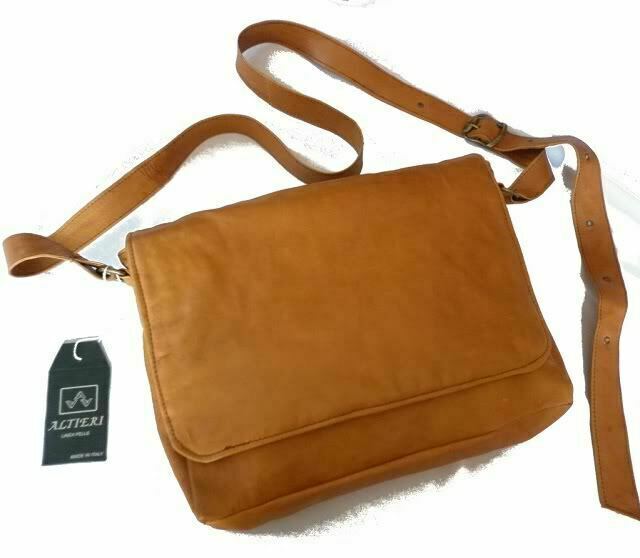 MEN'S SHOULDER BAG IN GENUINE LIGHT LEATHER, MOD: GIO-DESERT