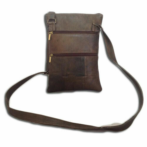 MEN'S CROSSBODY BAG IN VINTAGE BROWN CALF LEATHER MOD: ZIP BROWN