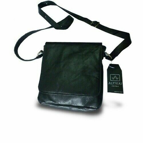 MAN SHOULDER BAG IN REAL LEATHER, MOD: GIO -NERO