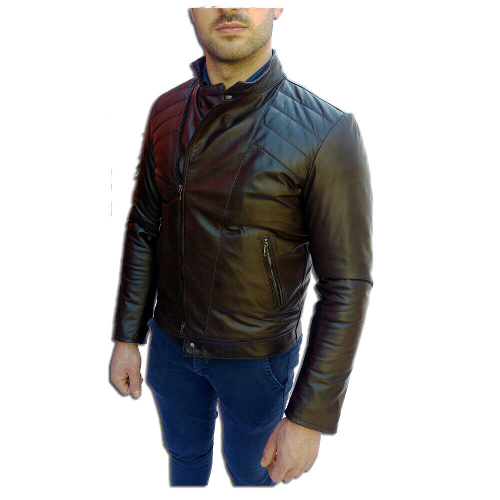 GIACCA ARTIGIANALE DA UOMO, MOD: GIUBBINO IN PELLE - MOD: GOMORRA-MARRONE