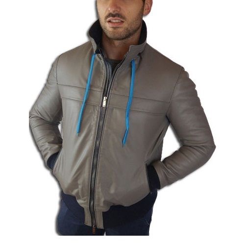 Chaqueta/Chaqueta de Hombre, Modelo Kway de Piel - Modelo Banny-Gris