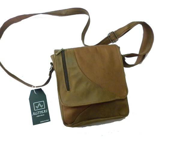 BORSELLO A TRACOLLA DA UOMO IN VERA PELLE/TESSUTO CANVAS, MOD: GIO-VINTAGE