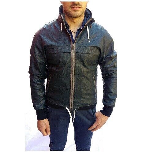 GIACCA DA UOMO ARTIGIANALE - GIUBBOTTO IN PELLE TRAFORATA BLU BANNY TRAFORATO